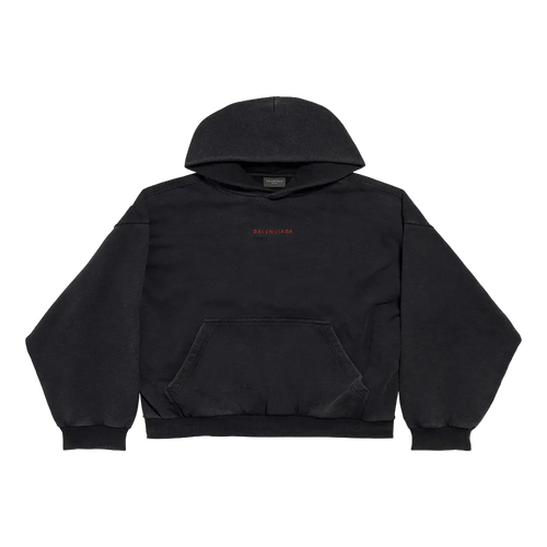 Balenciaga Red Logo Hoodie Washed Black
