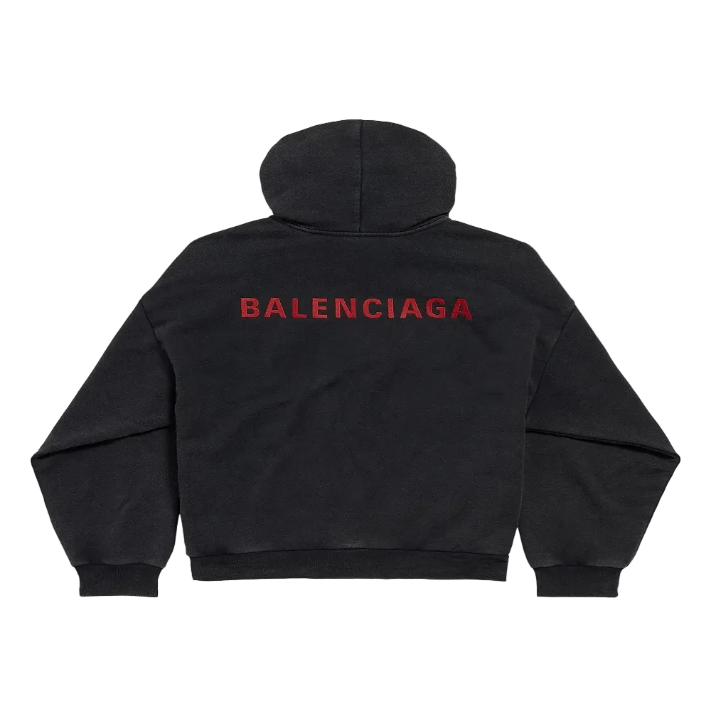 Balenciaga Red Logo Hoodie Washed Black