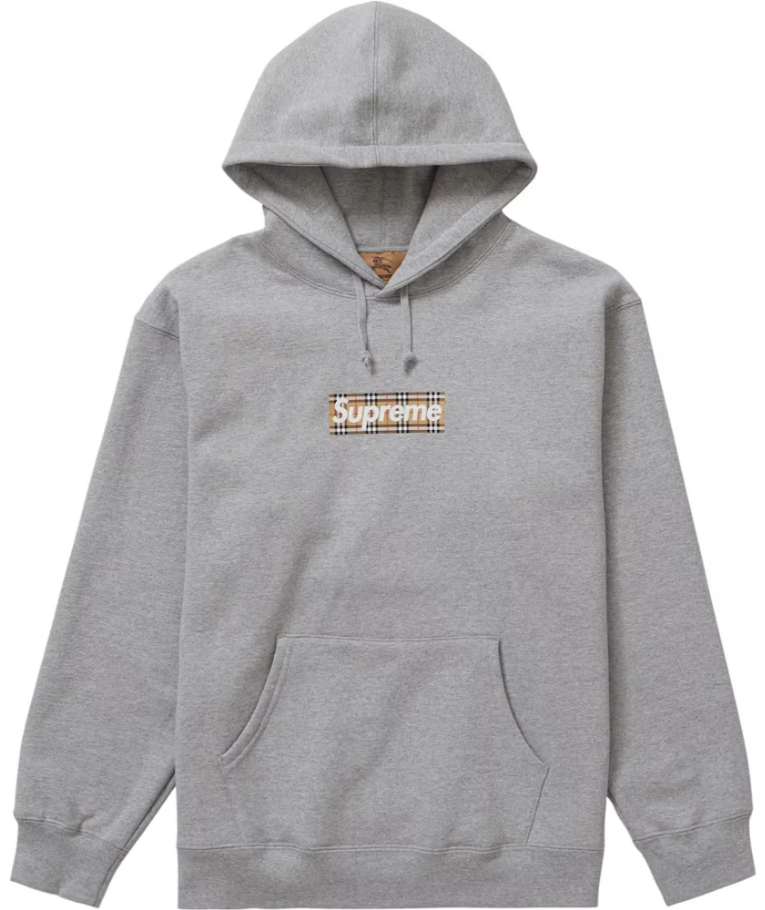 Supreme Burberry Box Logo Hoodie Grey
